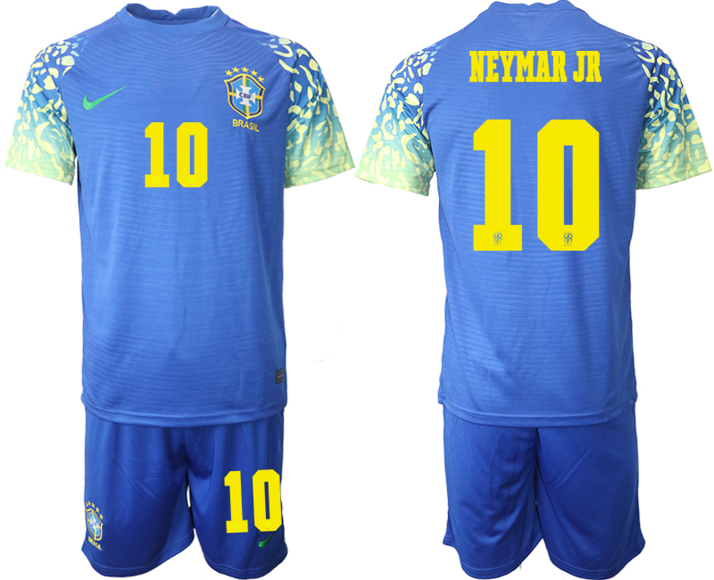 Men 2022 World Cup National Team Brazil away blue 10 Soccer Jersey